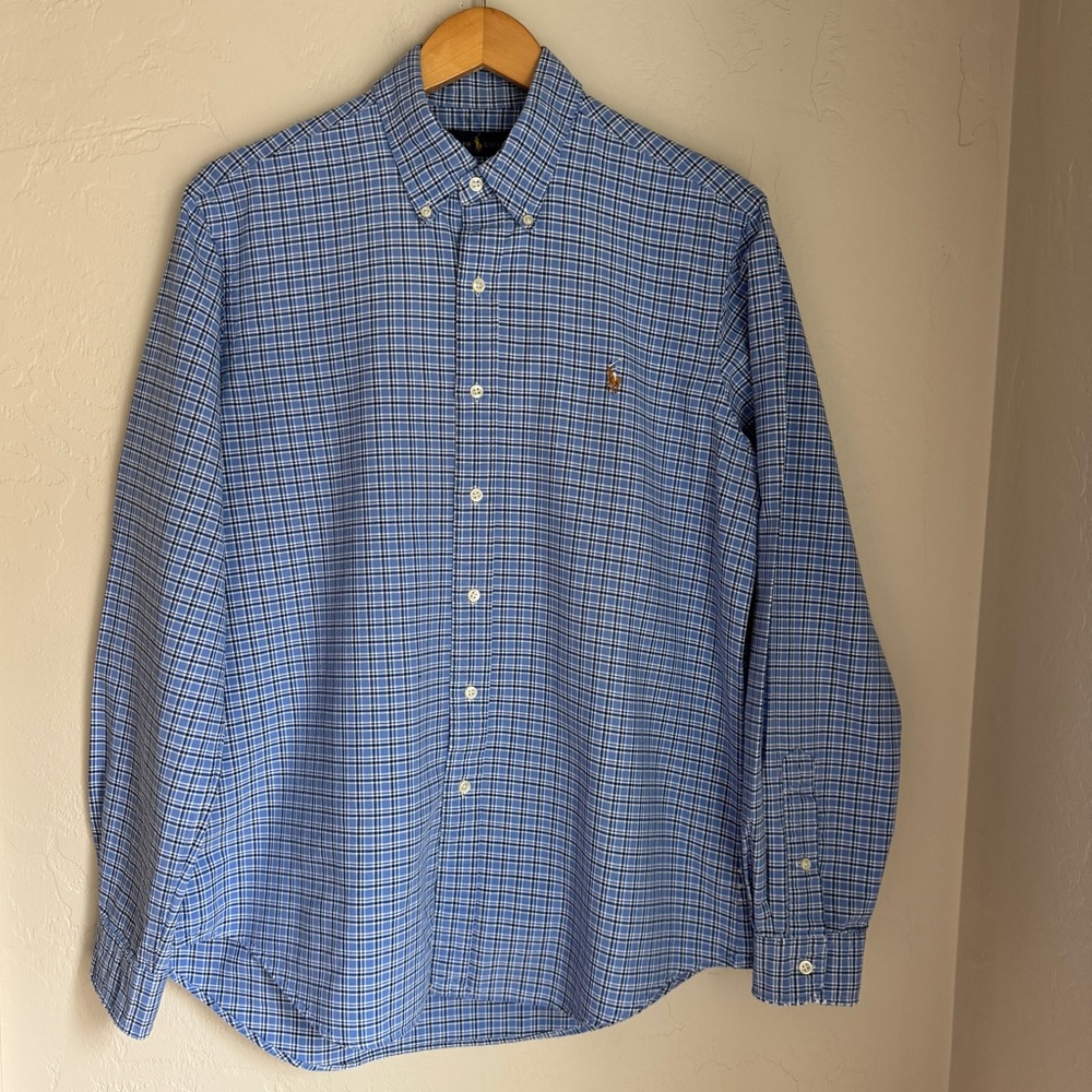 Ralph Lauren Shirt Men's Long Sleeve Button Down Blue Plaid Shirt Size L